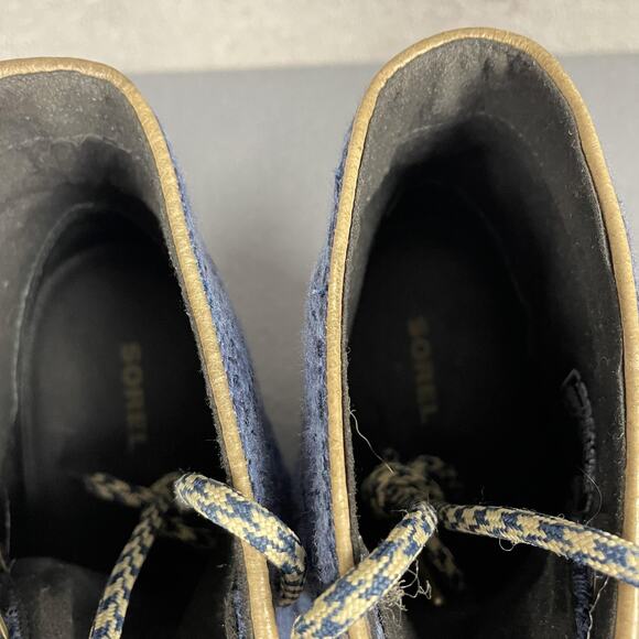 Sorel Wedge Boots Womens Size 8.5 Blue Brown Lexie Leather Canvas NL2265-269 - Picture 6 of 16